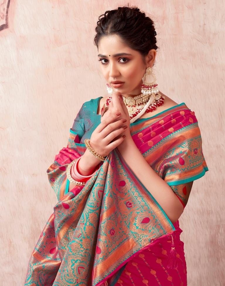 Rani Pink Silk Plain Saree