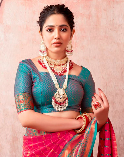 Rani Pink Silk Plain Saree