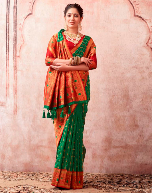 Bottle Green Silk Plain Saree