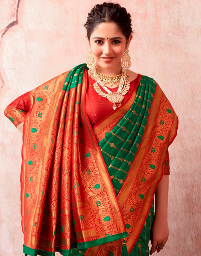 Bottle Green Silk Plain Saree