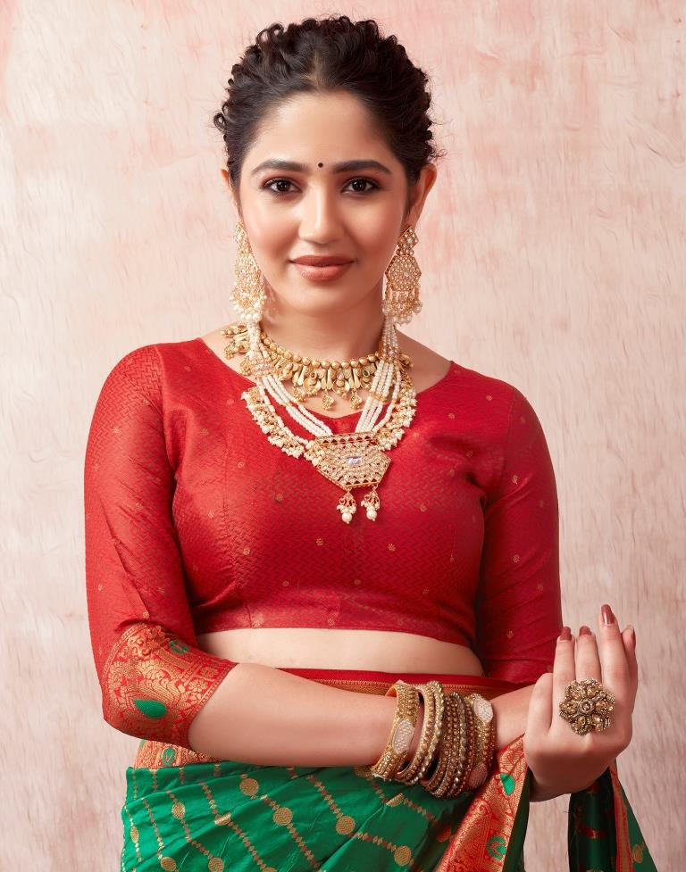 Bottle Green Silk Plain Saree