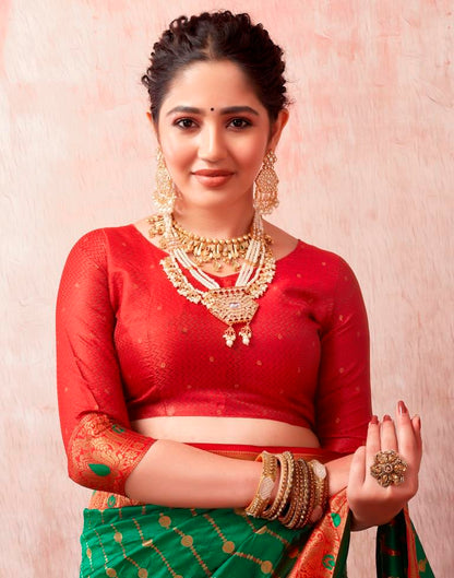 Bottle Green Silk Plain Saree