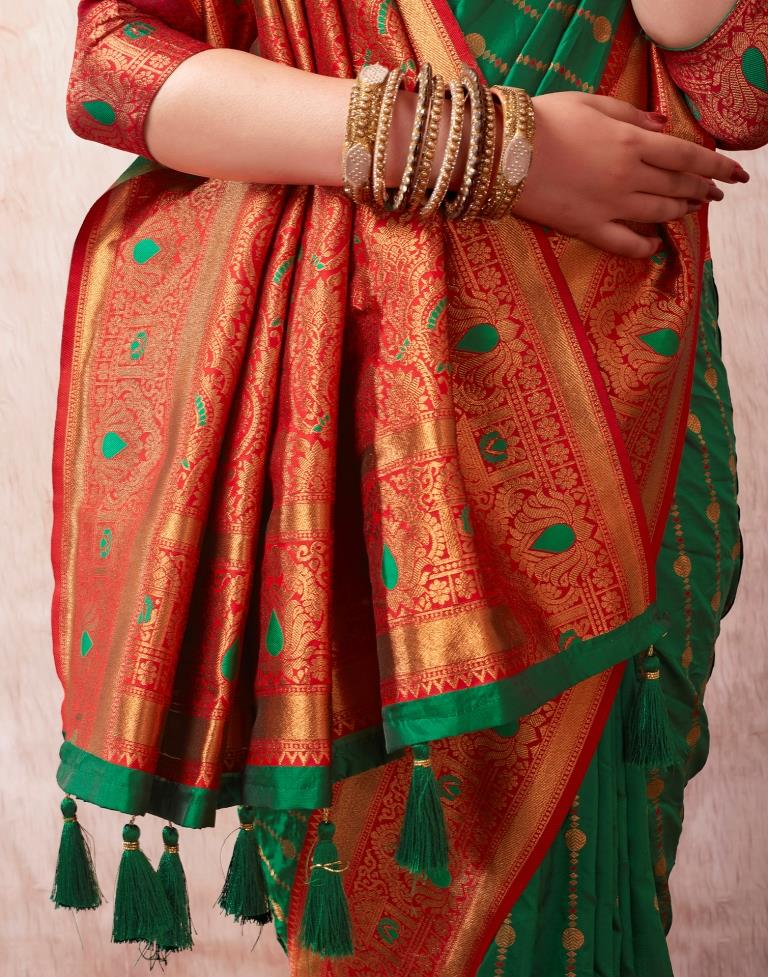 Bottle Green Silk Plain Saree