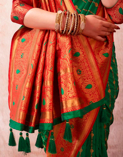 Bottle Green Silk Plain Saree