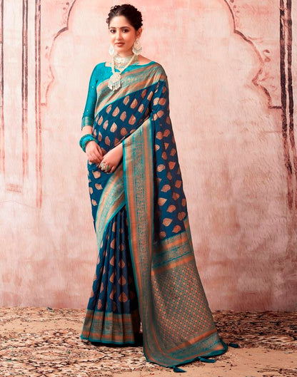 Dark Sea Blue Silk Plain Saree