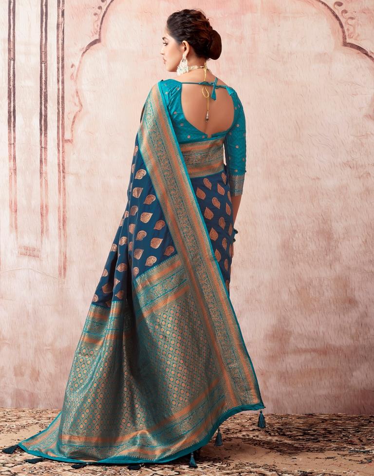 Dark Sea Blue Silk Plain Saree