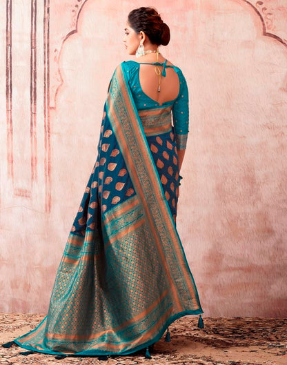 Dark Sea Blue Silk Plain Saree