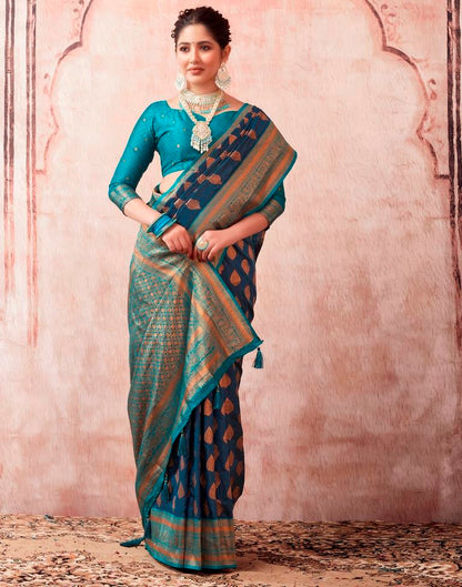 Dark Sea Blue Silk Plain Saree