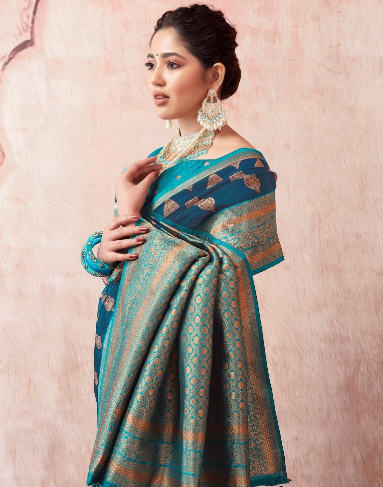 Dark Sea Blue Silk Plain Saree