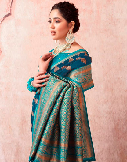 Dark Sea Blue Silk Plain Saree