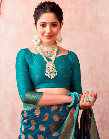 Dark Sea Blue Silk Plain Saree