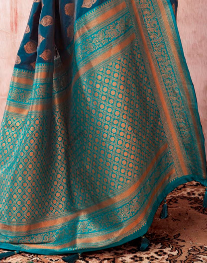 Dark Sea Blue Silk Plain Saree