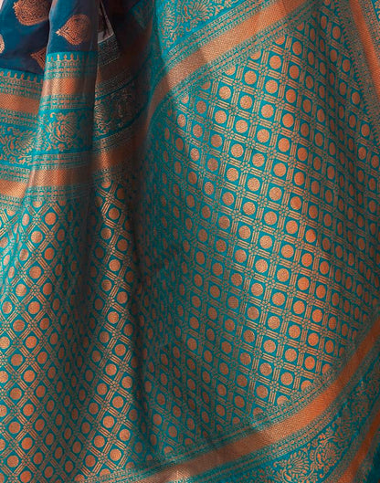 Dark Sea Blue Silk Plain Saree