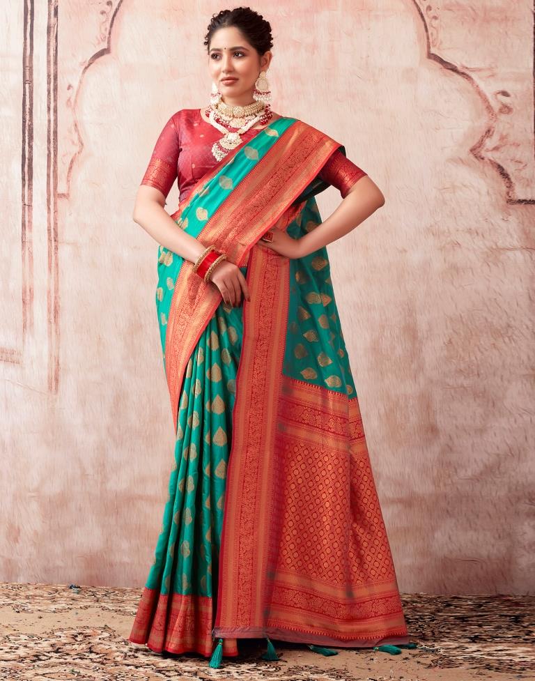 Turquoise Silk Plain Saree