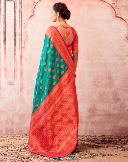 Turquoise Silk Plain Saree