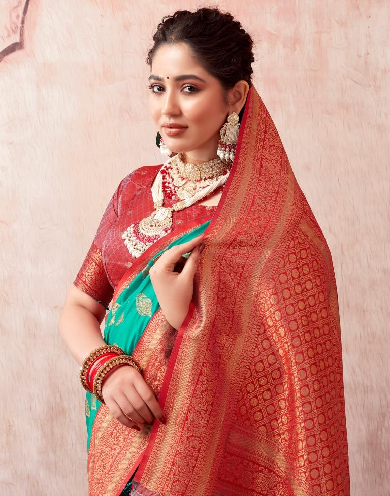 Turquoise Silk Plain Saree