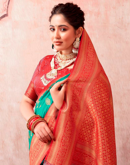 Turquoise Silk Plain Saree