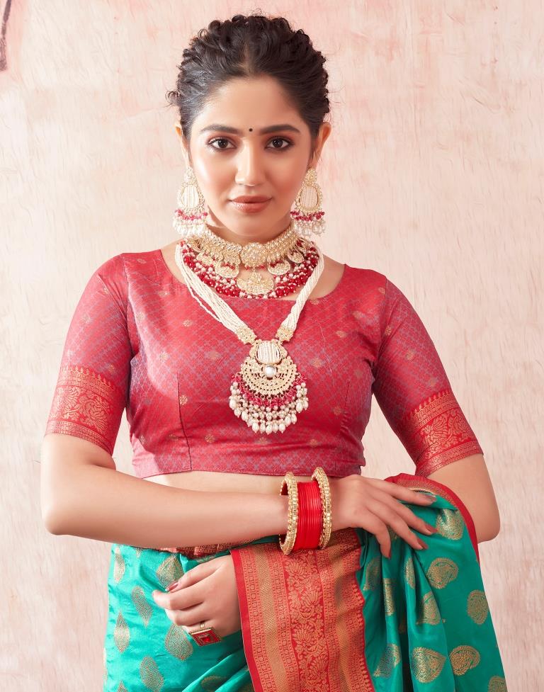 Turquoise Silk Plain Saree