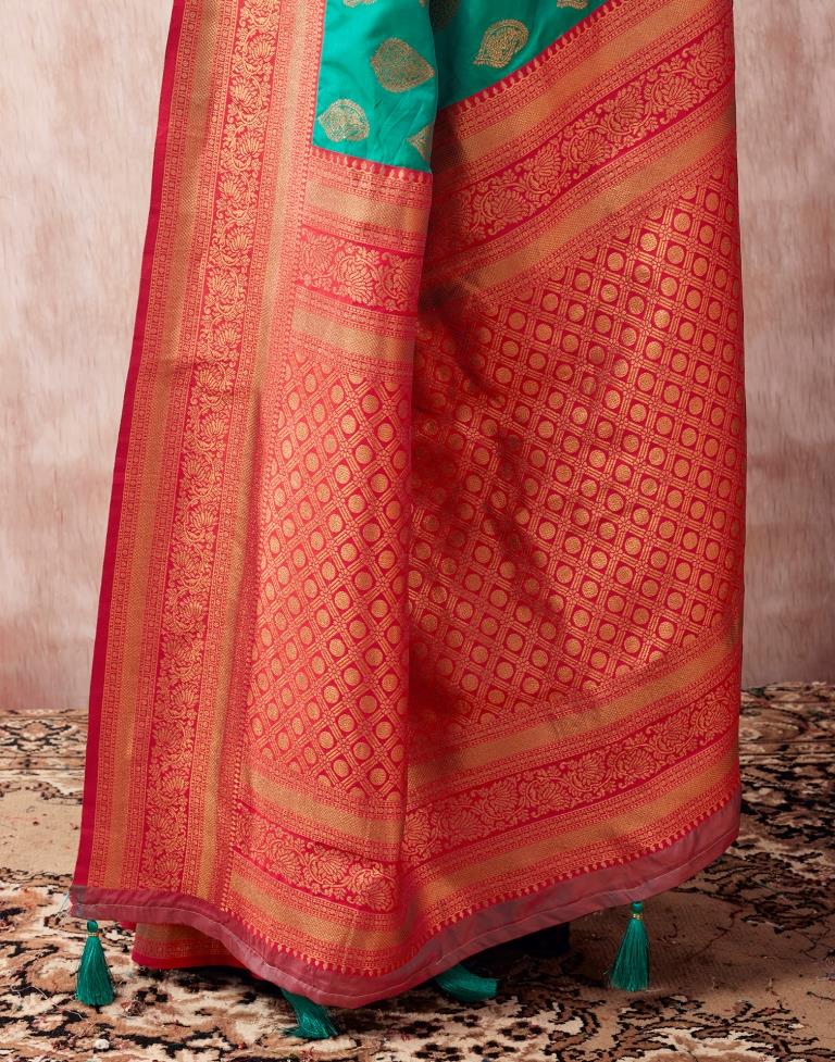 Turquoise Silk Plain Saree