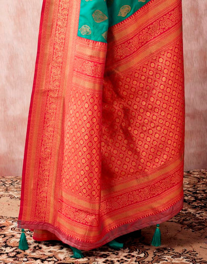Turquoise Silk Plain Saree