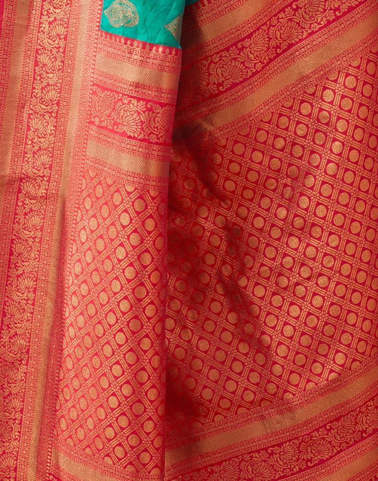 Turquoise Silk Plain Saree