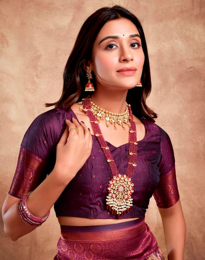 Deep Purple Silk Woven Saree