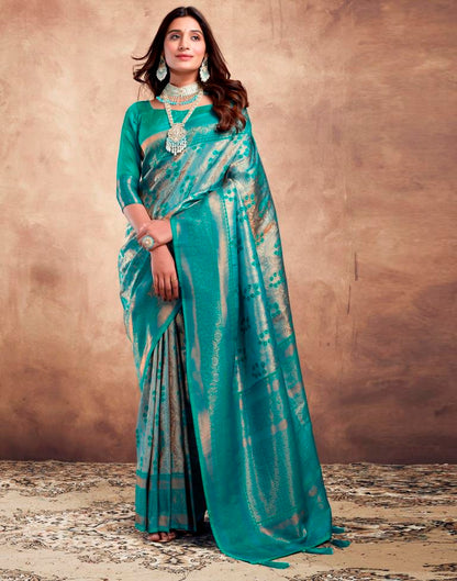 Teal Blue Silk Woven Saree