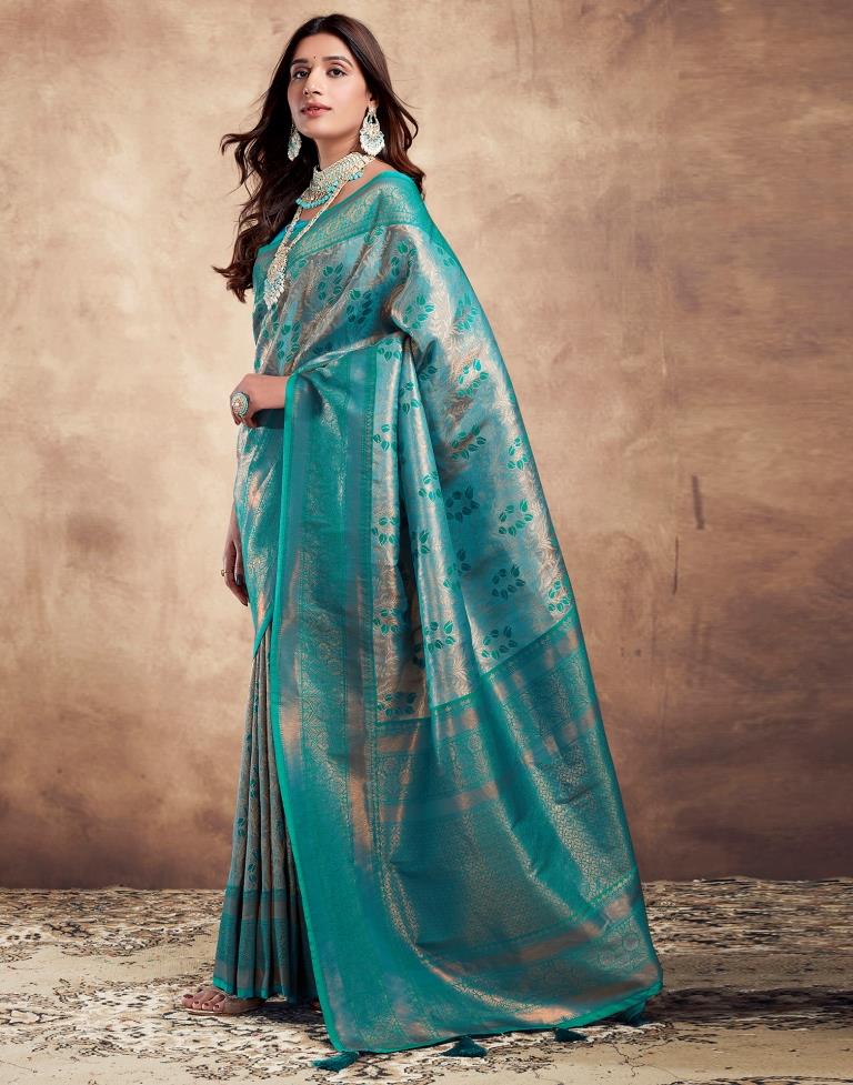Teal Blue Silk Woven Saree