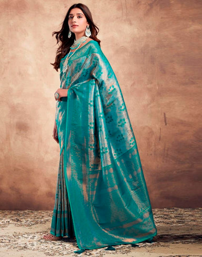 Teal Blue Silk Woven Saree