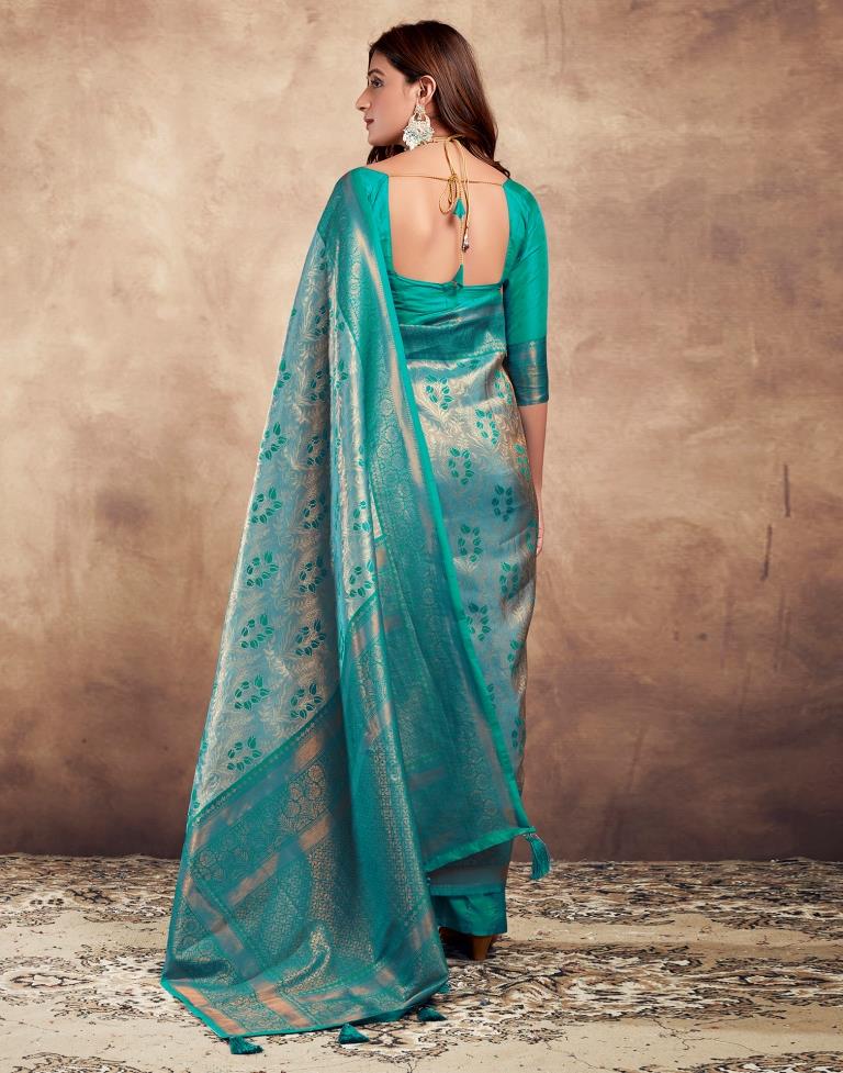 Teal Blue Silk Woven Saree