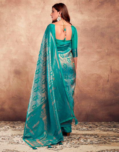 Teal Blue Silk Woven Saree