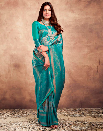 Teal Blue Silk Woven Saree