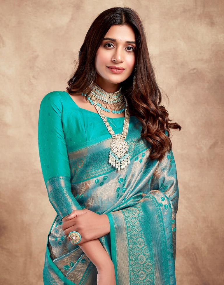 Teal Blue Silk Woven Saree