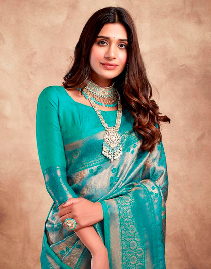 Teal Blue Silk Woven Saree