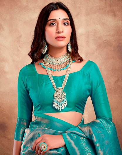 Teal Blue Silk Woven Saree