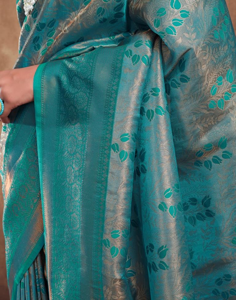 Teal Blue Silk Woven Saree