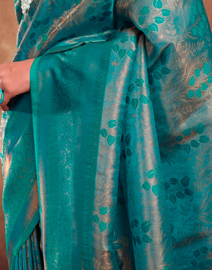 Teal Blue Silk Woven Saree