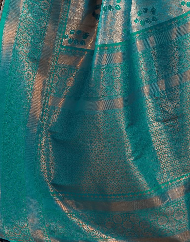 Teal Blue Silk Woven Saree
