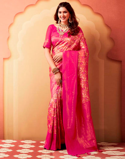Pink Silk Woven Saree