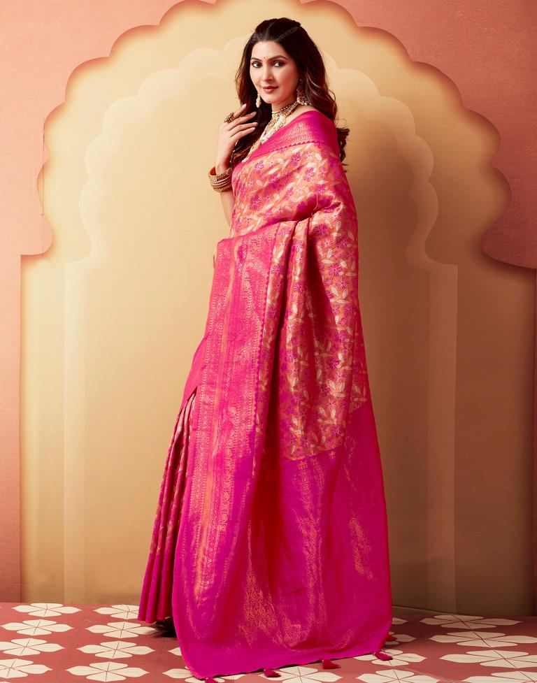 Pink Silk Woven Saree