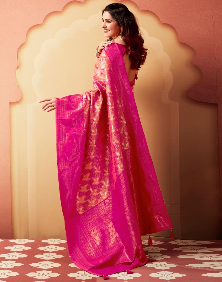 Pink Silk Woven Saree