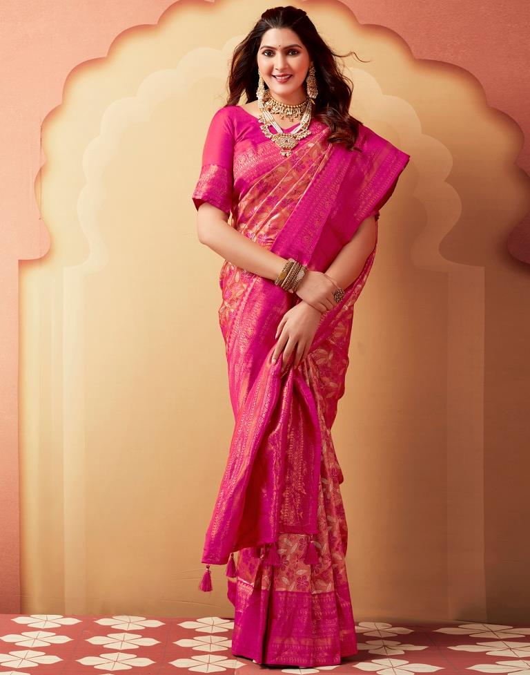 Pink Silk Woven Saree