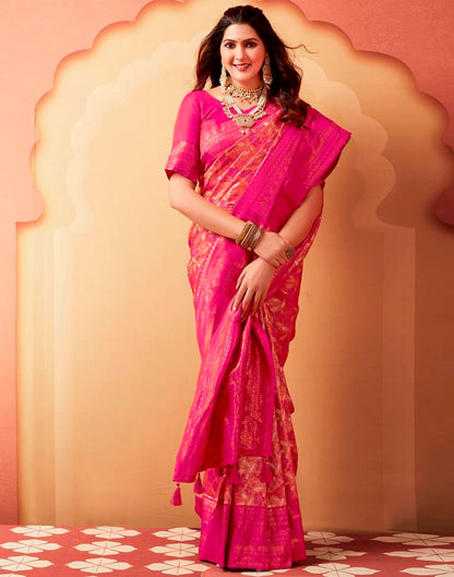 Pink Silk Woven Saree