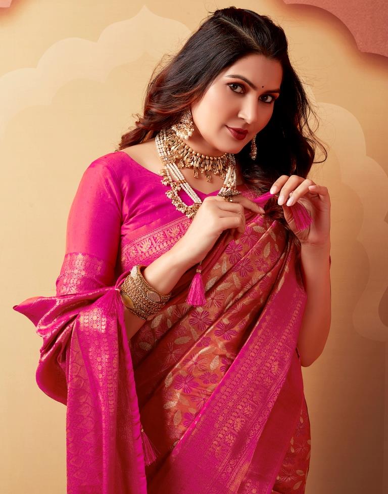 Pink Silk Woven Saree