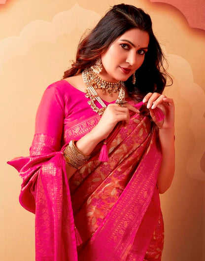 Pink Silk Woven Saree