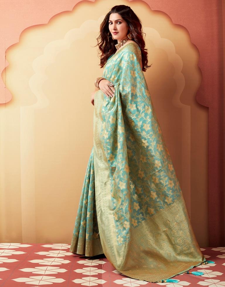Light Turquoise Silk Woven Saree