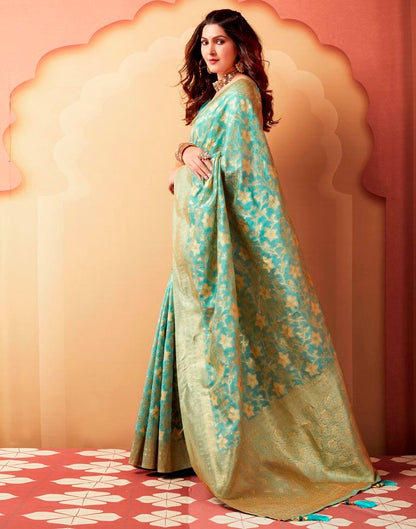 Light Turquoise Silk Woven Saree