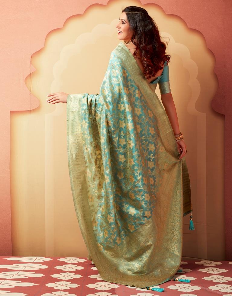 Light Turquoise Silk Woven Saree