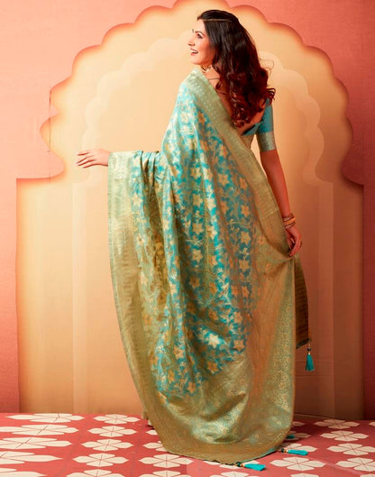 Light Turquoise Silk Woven Saree