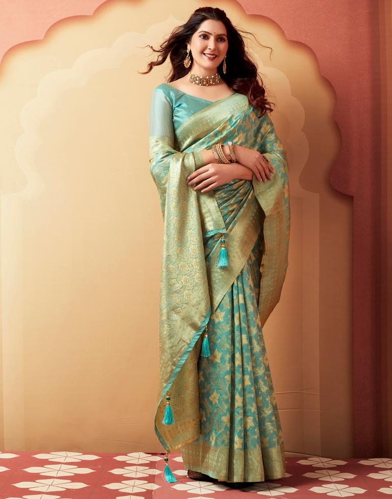 Light Turquoise Silk Woven Saree